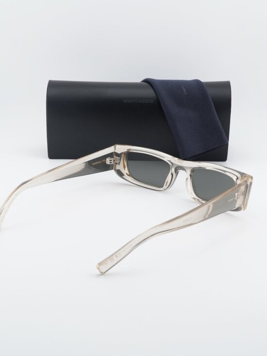 Saint Laurent SL553 005 Rectangle Sunglasses - Shiny Beige\\ Grey